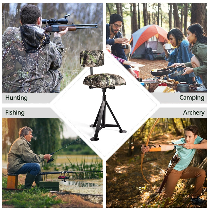 360° Swivel Hunting Blind Chair Height Adjustable Tripod Blind Stool Camo Huntsman Chair with Detachable Backrest