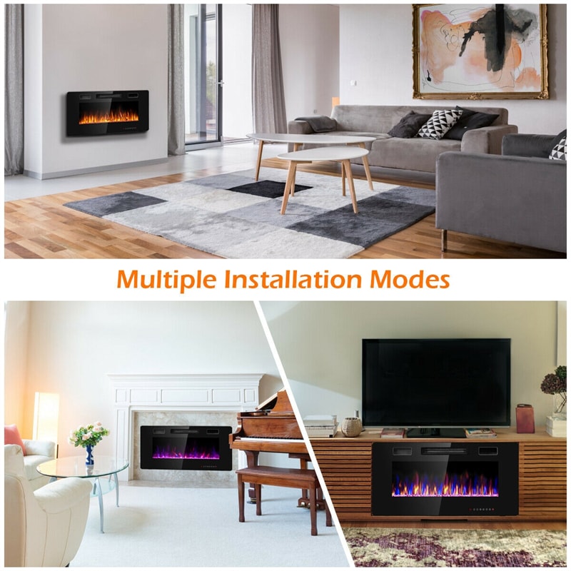 36" Recessed Electric Fireplace Ultra Thin Wall Mounted Fireplace with Touch Screen