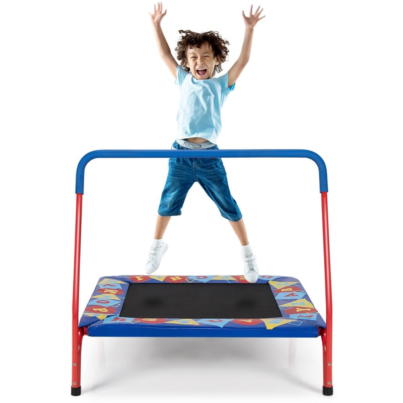 36" Square Kids Trampoline ASTM Approved Mini Toddler Trampoline w/ Foamed Handrail, Safety Padded Cover, 330Lbs Load Indoor Outdoor Fitness Rebounder