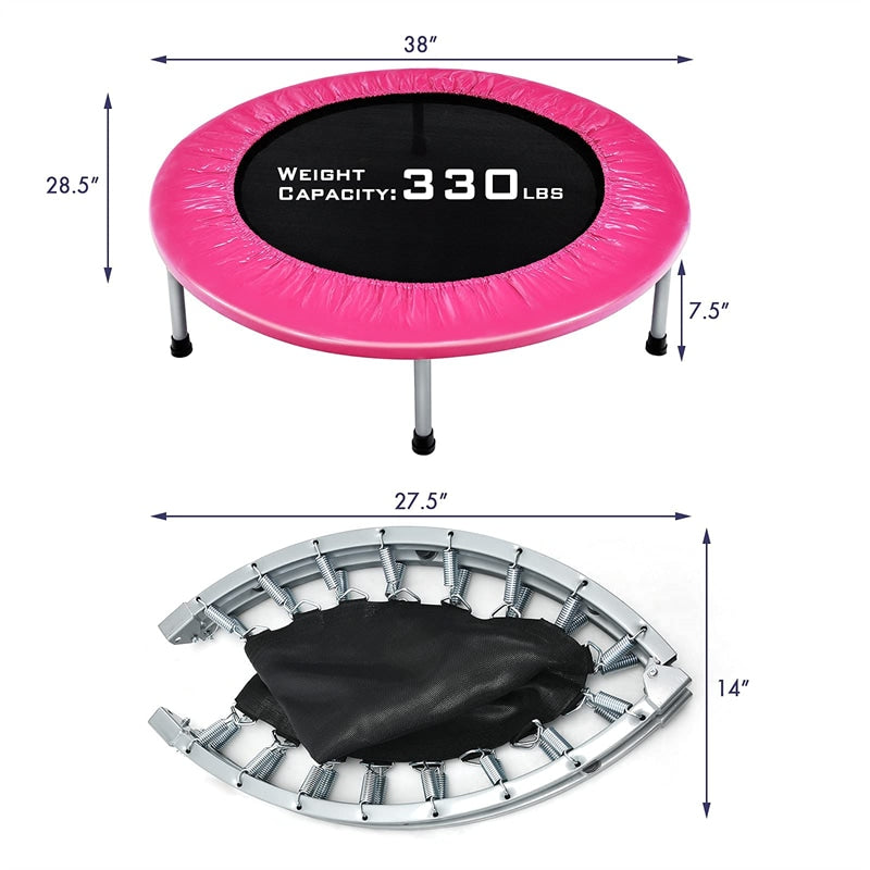 38" Mini Exercise Trampoline Folding Fitness Rebounder Trampoline for Adults & Kids