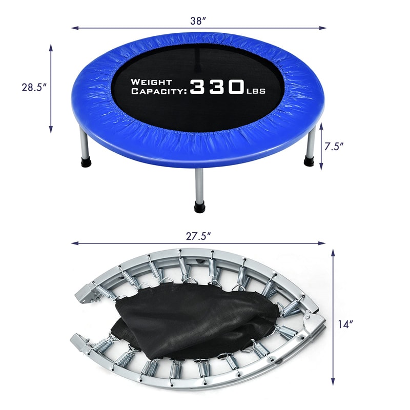 38" Mini Exercise Trampoline Folding Fitness Rebounder Trampoline for Adults & Kids