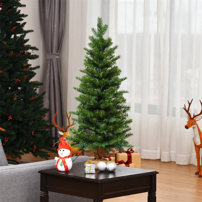 35" Mini Tabletop Christmas Tree Pre-lit Artificial Xmas Tree with 50 LED Lights, 363 Branch Tips & Sturdy Cement Base