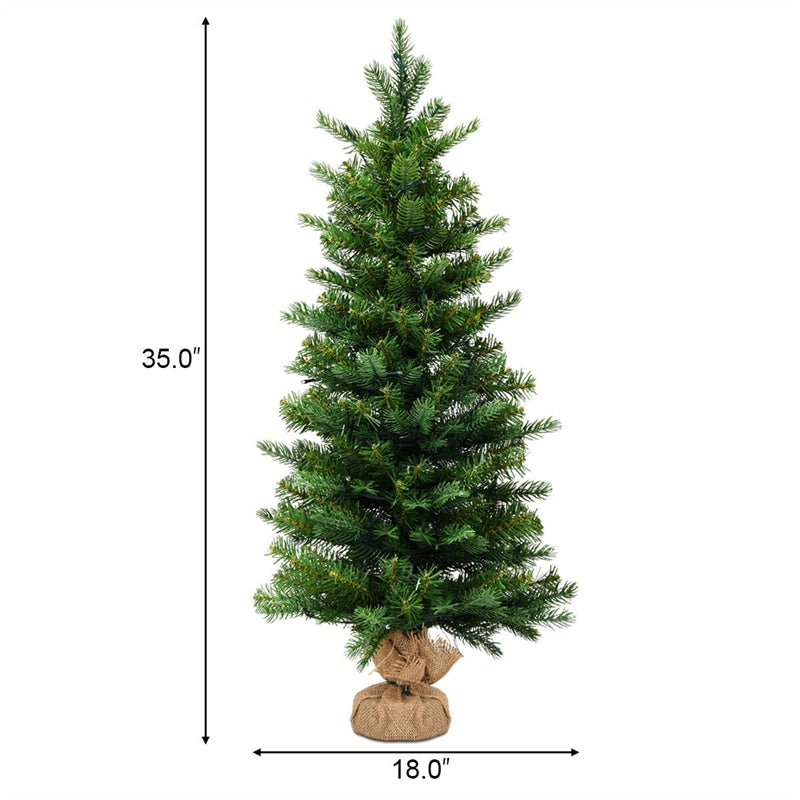 35" Mini Tabletop Christmas Tree Pre-lit Artificial Xmas Tree with 50 LED Lights, 363 Branch Tips & Sturdy Cement Base