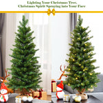 35" Mini Tabletop Christmas Tree Pre-lit Artificial Xmas Tree with 50 LED Lights, 363 Branch Tips & Sturdy Cement Base