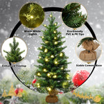 35" Mini Tabletop Christmas Tree Pre-lit Artificial Xmas Tree with 50 LED Lights, 363 Branch Tips & Sturdy Cement Base