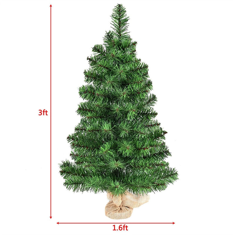 3FT Tabletop Mini Christmas Tree Artificial Small Green Spruce Xmas Tree for Home Office Decoration with 96 PVC Branch Tips, Cloth Bag Base