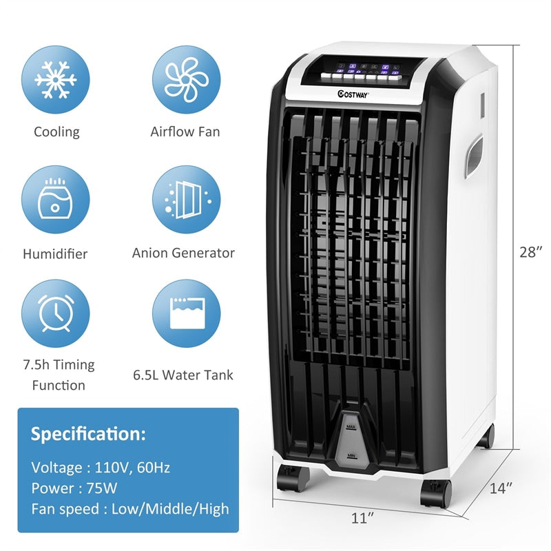 3 In 1 Portable Evaporative Air Cooler with 3 Fan Modes and Remote Control