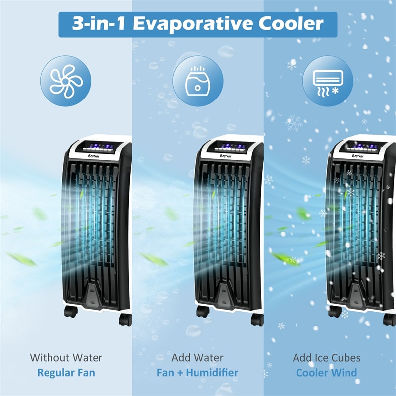 3 In 1 Portable Evaporative Air Cooler with 3 Fan Modes and Remote Control