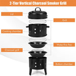 3 In 1 Portable Round Charcoal Smoker 2-Layer Outdoor BBQ Smoker Grill Built-in Thermometer