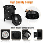 3 In 1 Portable Round Charcoal Smoker 2-Layer Outdoor BBQ Smoker Grill Built-in Thermometer