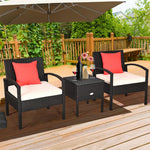 3PCS Rattan Patio Furniture Set Outdoor Bistro Set with Cushions & Storage Table, Wicker Sofa Chair Conversation Set for Balcony Porch