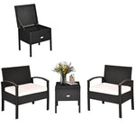 3PCS Rattan Patio Furniture Set Outdoor Bistro Set with Cushions & Storage Table, Wicker Sofa Chair Conversation Set for Balcony Porch