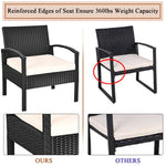 3PCS Rattan Patio Furniture Set Outdoor Bistro Set with Cushions & Storage Table, Wicker Sofa Chair Conversation Set for Balcony Porch