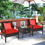 3PCS Rattan Patio Furniture Set Outdoor Bistro Set with Cushions & Storage Table, Wicker Sofa Chair Conversation Set for Balcony Porch