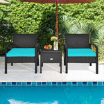 3PCS Rattan Patio Furniture Set Outdoor Bistro Set with Cushions & Storage Table, Wicker Sofa Chair Conversation Set for Balcony Porch