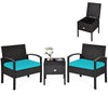 3PCS Rattan Patio Furniture Set Outdoor Bistro Set with Cushions & Storage Table, Wicker Sofa Chair Conversation Set for Balcony Porch