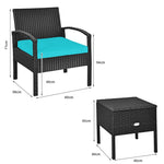 3PCS Rattan Patio Furniture Set Outdoor Bistro Set with Cushions & Storage Table, Wicker Sofa Chair Conversation Set for Balcony Porch