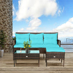 3PCS Patio Rattan Furniture Set Wicker Conversation Set Outdoor 3-Seat Sofa Seating Group with Tempered Glass Table, Seat & Back Cushions