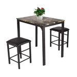 3 Pcs Counter Height Dining Set with Faux Marble Top Table & Cushioned Stools