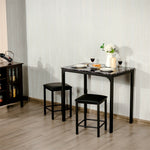 3 Pcs Counter Height Dining Set with Faux Marble Top Table & Cushioned Stools