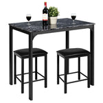 3 Pcs Counter Height Dining Set with Faux Marble Top Table & Cushioned Stools