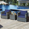 3 Piece Patio Rattan Conversation Set Wicker Bistro Set with Washable Cushions & Tempered Glass Top Table