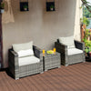 3 Piece Patio Rattan Conversation Set Wicker Bistro Set with Washable Cushions & Tempered Glass Top Table