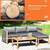 3 Piece Acacia Wood Patio Sofa Set L-Shape Outdoor Furniture Set Garden Conversation Set with 2 Loveseats, Coffee Table, Back & Seat Cushions