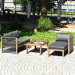 3 Piece Acacia Wood Patio Sofa Set L-Shape Outdoor Furniture Set Garden Conversation Set with 2 Loveseats, Coffee Table, Back & Seat Cushions