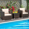 3 Piece PE Rattan Wicker Patio Conversation Sofa Set for Garden Poolside Balcony