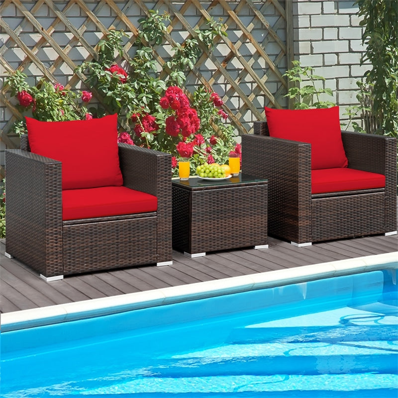 3 Piece PE Rattan Wicker Patio Conversation Sofa Set for Garden Poolside Balcony