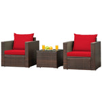 3 Piece PE Rattan Wicker Patio Conversation Sofa Set for Garden Poolside Balcony