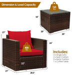 3 Piece PE Rattan Wicker Patio Conversation Sofa Set for Garden Poolside Balcony