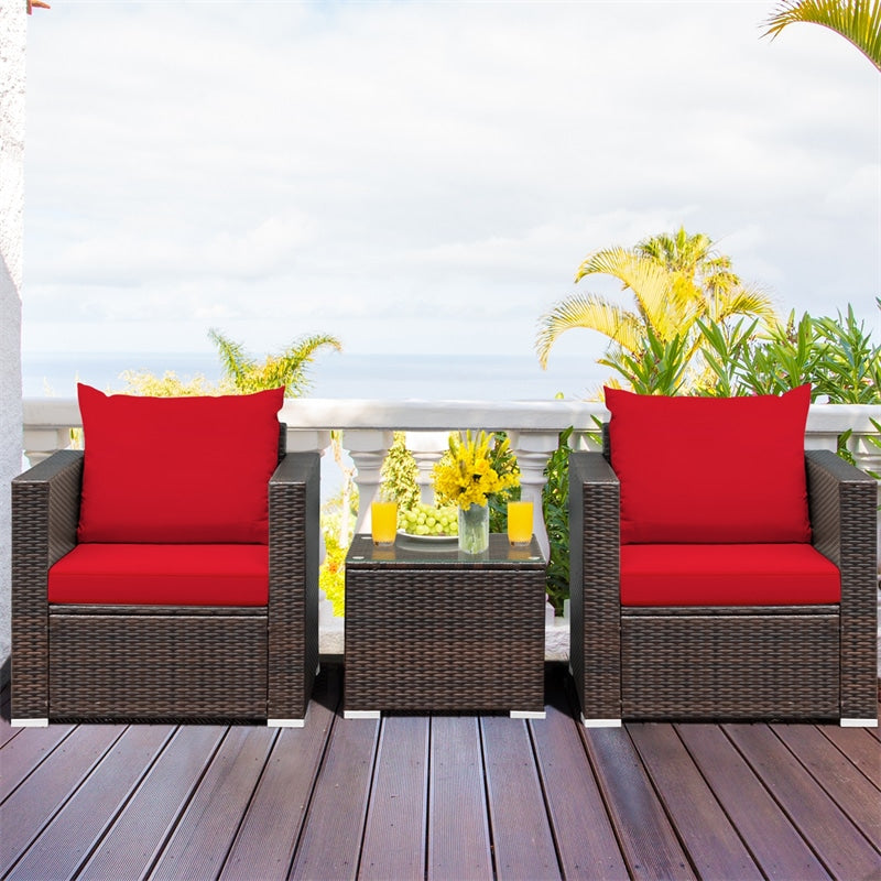 3 Piece PE Rattan Wicker Patio Conversation Sofa Set for Garden Poolside Balcony