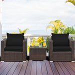 3 Piece PE Rattan Wicker Patio Conversation Sofa Set for Garden Poolside Balcony