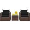 3 Piece PE Rattan Wicker Patio Conversation Sofa Set for Garden Poolside Balcony