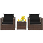 3 Piece PE Rattan Wicker Patio Conversation Sofa Set for Garden Poolside Balcony