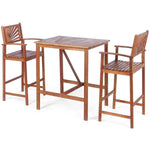 Bestoutdor 3 Piece Acacia Wood Bar Height Bistro Set Patio Bar Dining Set with 2 Bar Stools