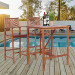 Bestoutdor 3 Piece Acacia Wood Bar Height Bistro Set Patio Bar Dining Set with 2 Bar Stools