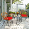 3 Piece Rattan Patio Bistro Set Wicker Conversation Set with Glass Coffee Table & Cushioned Armchairs