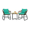 3 Piece Patio Rattan Bistro Set with Cushioned Armchairs & Tempered Glass Top Table, Wicker Outdoor Furniture Set for Garden Deck Poolside