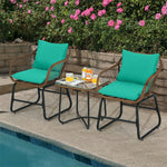 3 Piece Patio Rattan Bistro Set with Cushioned Armchairs & Tempered Glass Top Table, Wicker Outdoor Furniture Set for Garden Deck Poolside