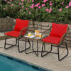 3 Piece Patio Rattan Bistro Set with Cushioned Armchairs & Tempered Glass Top Table, Wicker Outdoor Furniture Set for Garden Deck Poolside