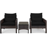 3 Piece Rattan Patio Furniture Set Outdoor Conversation Set Wicker Chairs with Cushions & Glass Top Coffee Table for Garden Lawn Yard