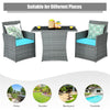 3 Piece Outdoor Wicker Bistro Set Space-Saving PE Rattan Patio Dining Set with Cushioned Chairs, Tempered Glass Top Table for Garden Balcony