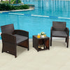 3 Piece Outdoor PE Rattan Furniture Set Wicker Patio Conversation Set with Cushioned Chairs, Tempered Glass Storage Coffee Table