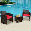 3 Piece Outdoor PE Rattan Furniture Set Wicker Patio Conversation Set with Cushioned Chairs, Tempered Glass Storage Coffee Table