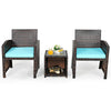 3 Piece Outdoor PE Rattan Furniture Set Wicker Patio Conversation Set with Cushioned Chairs, Tempered Glass Storage Coffee Table