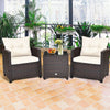 3 Piece Patio Rattan Furniture Set Outdoor Wicker Conversation Set Bistro Chairs with Washable Cushions & Tempered Glass Coffee Table