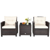 3 Piece Patio Rattan Furniture Set Outdoor Wicker Conversation Set Bistro Chairs with Washable Cushions & Tempered Glass Coffee Table